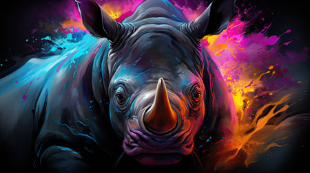 Black rhinoceros with abstract colorful backgroundの素材
