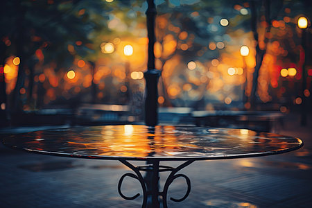 Empty table in the city at night.の素材
