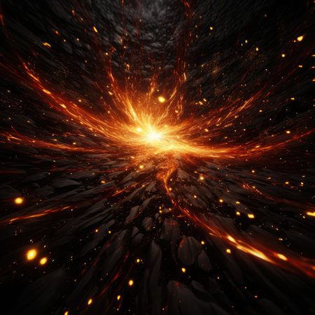 Fiery explosion in space, computer generated abstract backgroundの素材