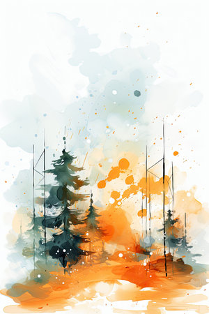 Watercolor coniferous forest.の素材