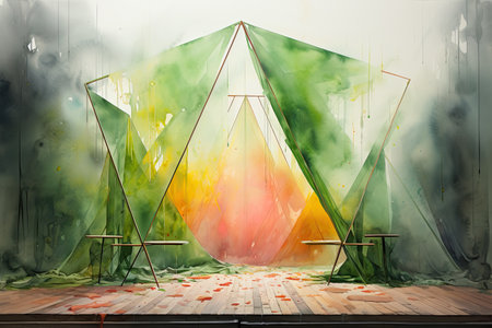 an empty stage with a green tent on itの素材