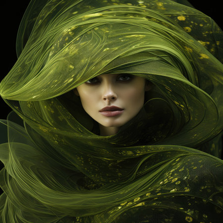 Fantasy portrait of a beautiful girl in a green veil. Beauty, fashion.の素材