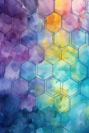 Watercolor abstract background with hexagons.の素材
