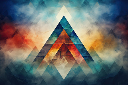 Abstract grunge background with triangles in blue, orange and red colorsの素材