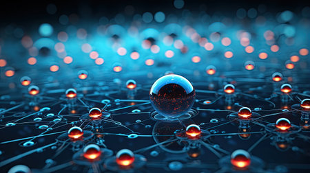 abstract technology background with connection lines and glass sphereの素材