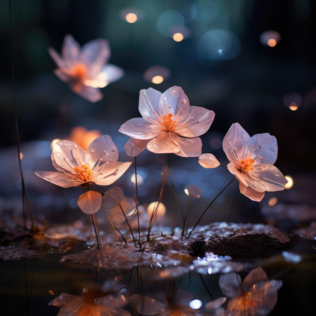 Crocuses in water with bokeh backgroundの素材