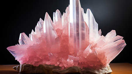 Natural crystal of pink quartz on a black backgroundの素材