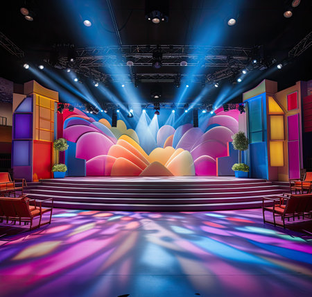 Interior of the auditorium with bright lightsの素材