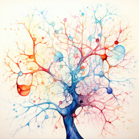 Watercolor human brain with neurons and nervous system.の素材