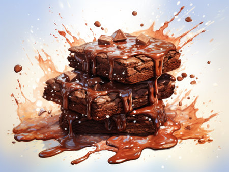 Pile of chocolate bars with drops of melted chocolate on light backgroundの素材