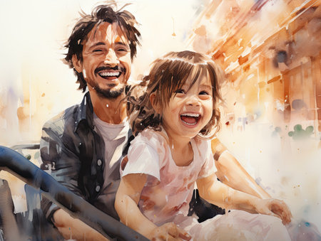 Portrait of a happy father and his daughter having fun together.の素材