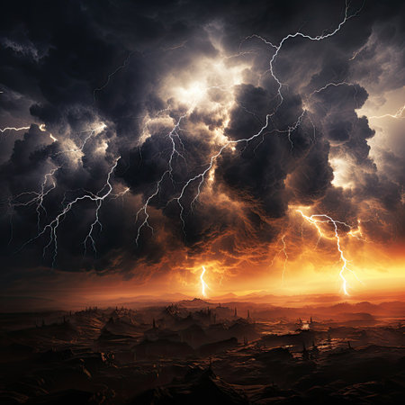 Stormy sky with lightningの素材