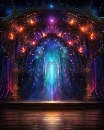 Abstract background with ancient columns and magic portal.の素材