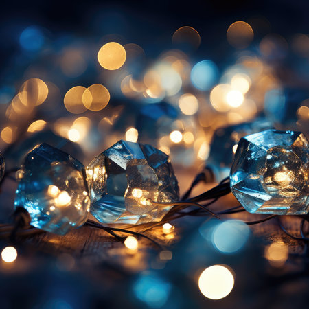 Christmas background with bokeh lights and snowflakes.の素材