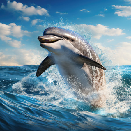 Dolphin jumping out of the water on a sunny day.の素材