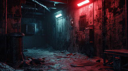 Dark corridor in abandoned building. Horror Halloween concept.の素材