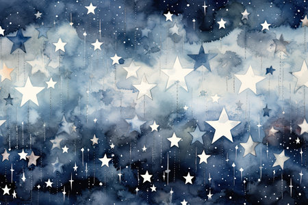 Watercolor Christmas background with stars and bokeh.の素材