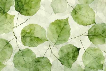 Watercolor pattern with green leaves.の素材