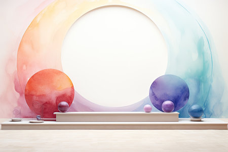 Abstract colorful background with podium.の素材