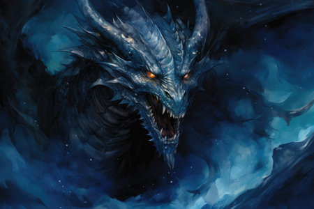 Fantasy dragon in deep space.の素材