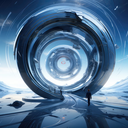 Businessman in front of a futuristic tunnelの素材