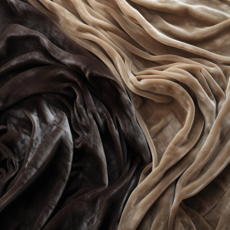 Crumpled brown satin fabric as background, closeup viewの素材