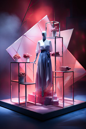 Fashionable female mannequin standing in front of a geometric backgroundの素材