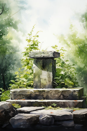 Watercolor Old stone pillar in the garden.の素材