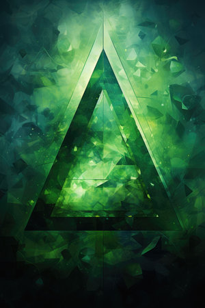 Abstract green background with triangles and grunge texture.の素材