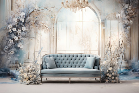 Sofa and flowers in the interior.の素材