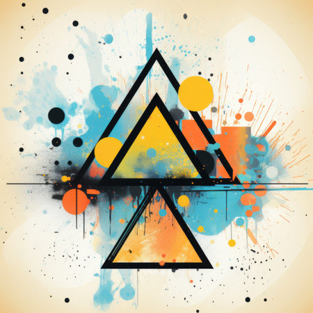 Abstract grunge background with watercolor splashes and triangles.の素材