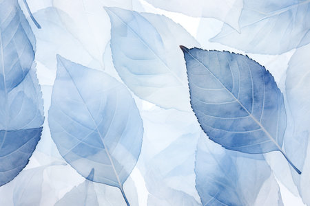 Watercolor Blue leaves on a white background. Natural background.の素材