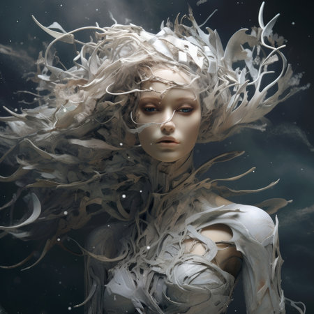 Portrait of a beautiful young woman with long curly hair. Beauty, fashion.の素材