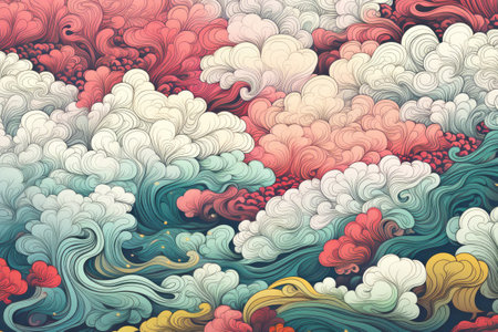 Colorful abstract background with waves and clouds.の素材