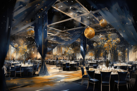 Interior of a restaurant with a lot of lightsの素材