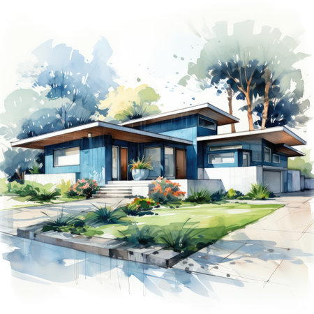 modern house with garage and pool for sale or rent.の素材