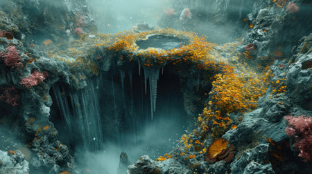 Fantasy alien planet. Mountain landscape with a waterfall.の素材