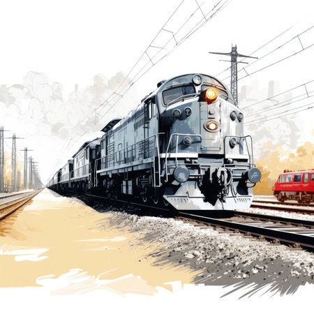 a train on a railway station in the city.の素材