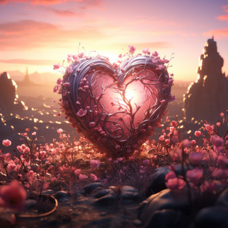 Valentine's day background with heart and flowers.の素材