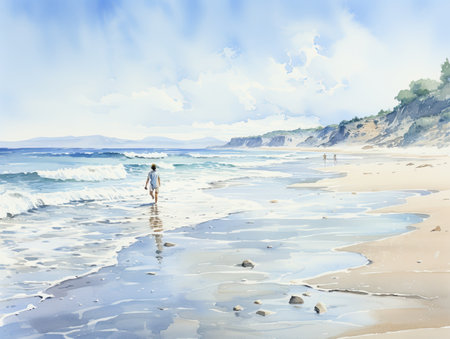 Child walking on the beach.の素材