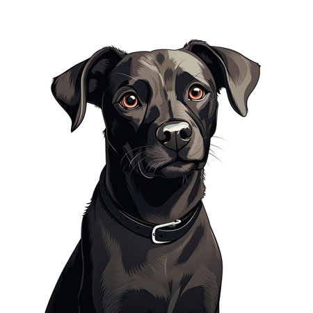 Vector portrait of a black Labrador Retriever dog on white backgroundの素材