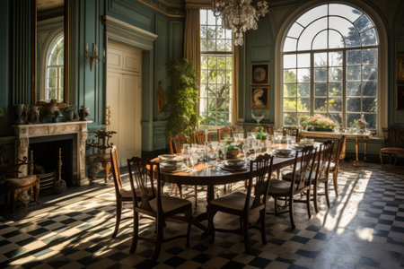 Luxury dining room in a classic style with vintage furniture.の素材