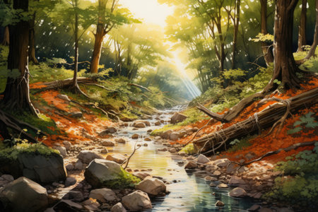 Beautiful autumn landscape with a mountain river in the forest.の素材