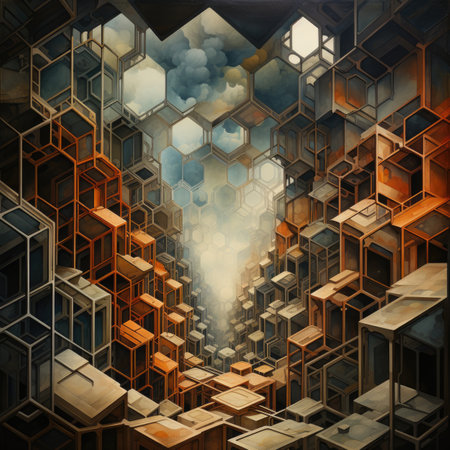 Abstract chaotic structure. Futuristic background with geometric shapes.の素材