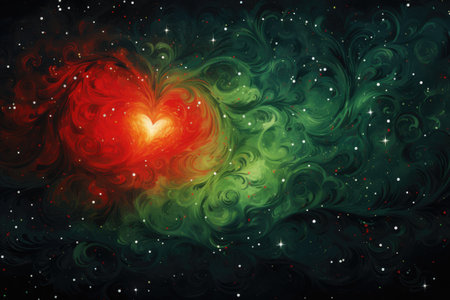Red heart in space, stars and galaxyの素材