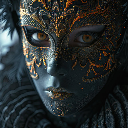 Close-up portrait of a beautiful woman with Venetian maskの素材
