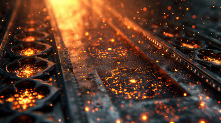 A closeup shot of a conveyor belt with a blurred backgroundの素材