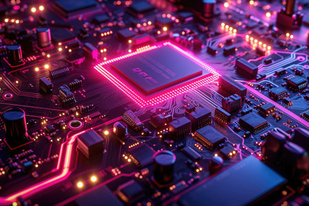Circuit board close-up. Technology backgroundの素材