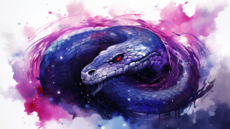 a dark purple snake with red eyes on a purple backgroundの素材