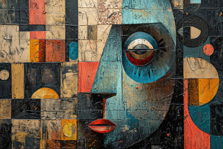 Mural art. The wall is decorated with abstract figures painted on it. The concept of street art and graffiti cultureの素材